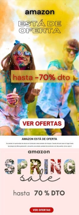 Correo de Amazon con rebajas de hasta el setenta por ciento y una pieza de campaña de primavera
