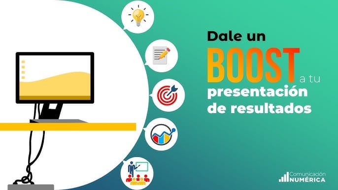 Pieza gráfica que invita a impulsar la presentación de resultados con iconos de análisis