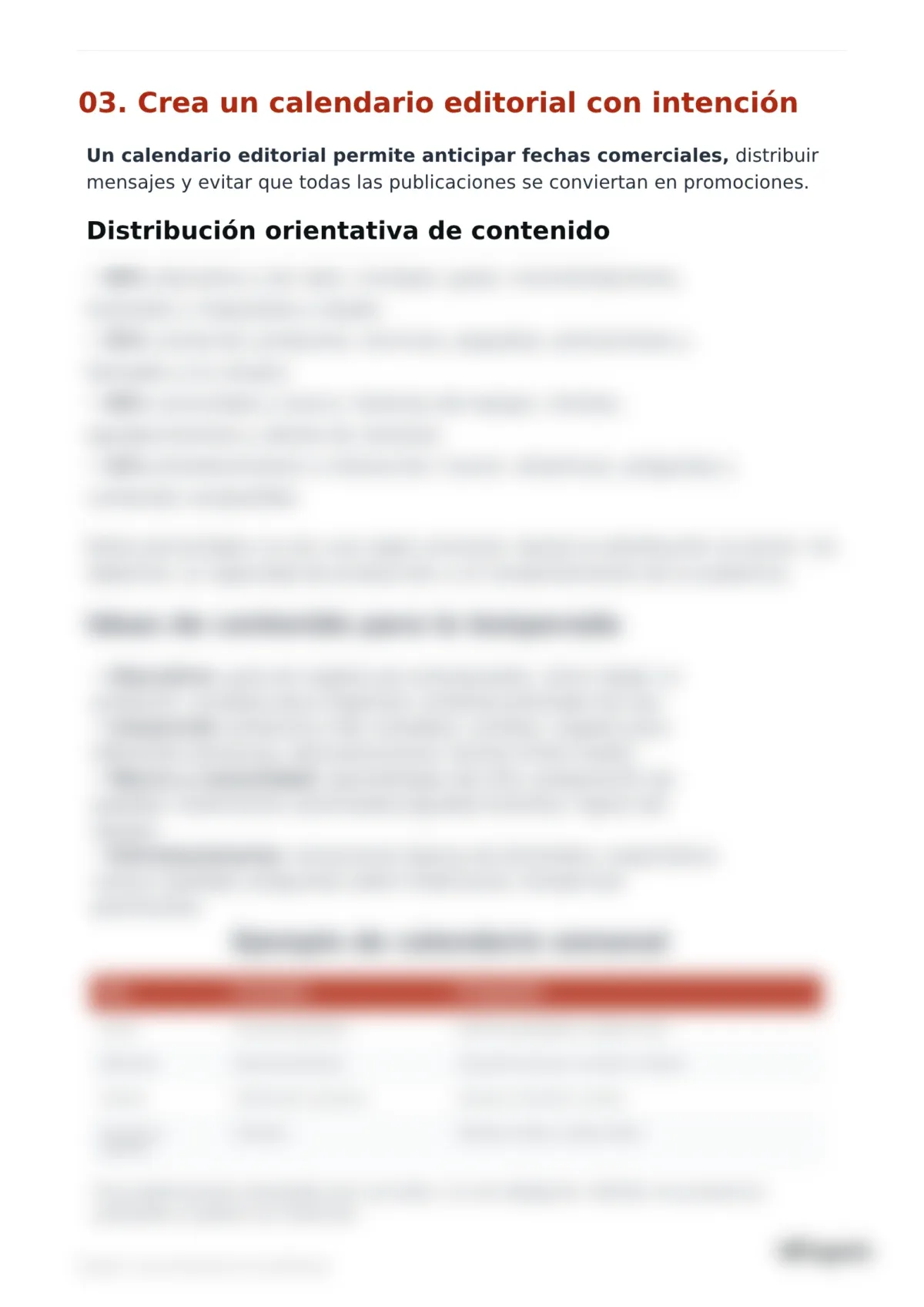 Vista previa de la sección «Crea un calendario editorial con intención» de la guía de fin de año de Ingenio